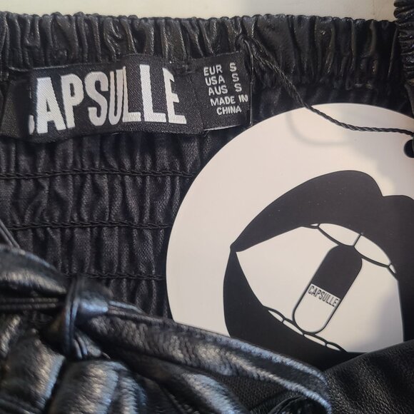 Capsulle Black Faux Leather Mini Dress Bodycon Edgy Glam Goth Long Sleeve NEW S - Picture 5 of 8